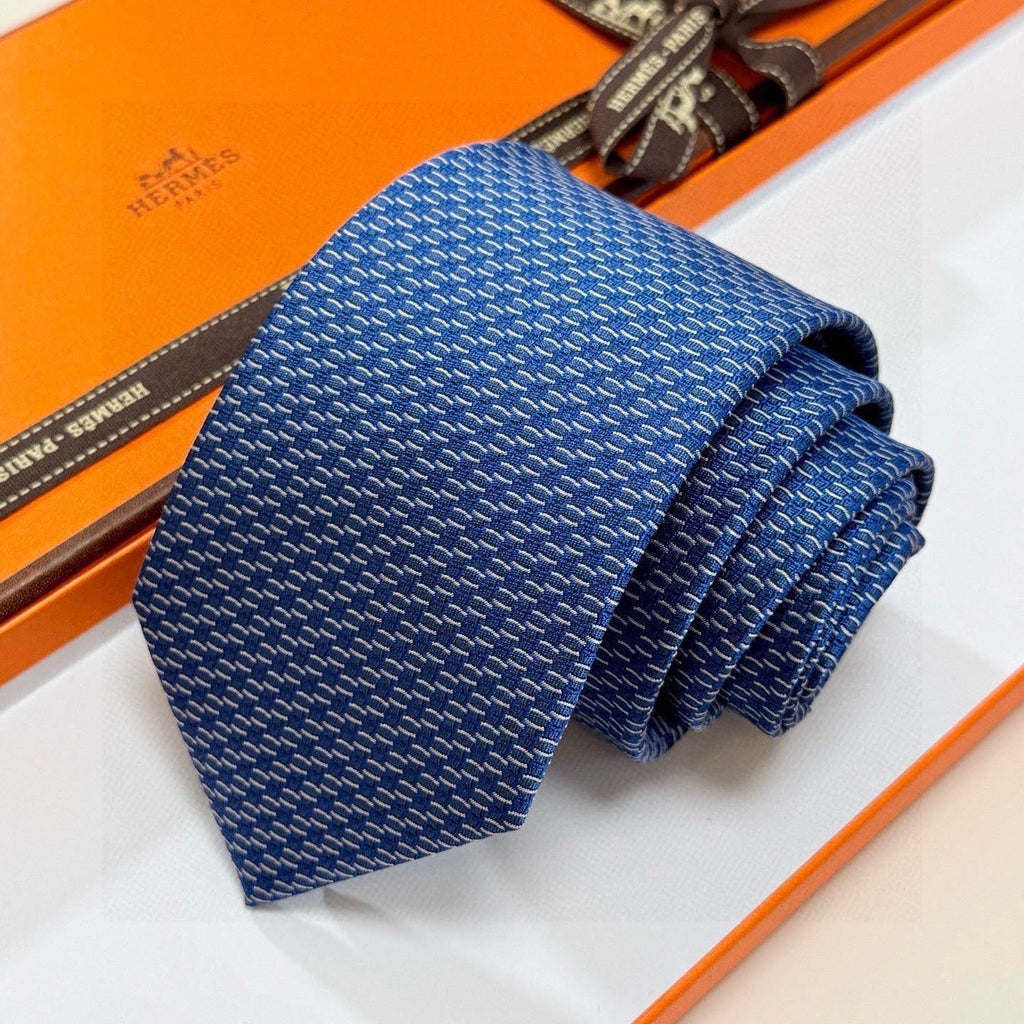 Hermes Style Men's Micro Geometric Silk Tie