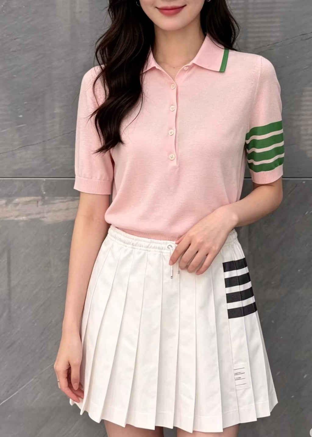 Thom Browne Style Pink Dog-Embroidered Short-Sleeve Polo