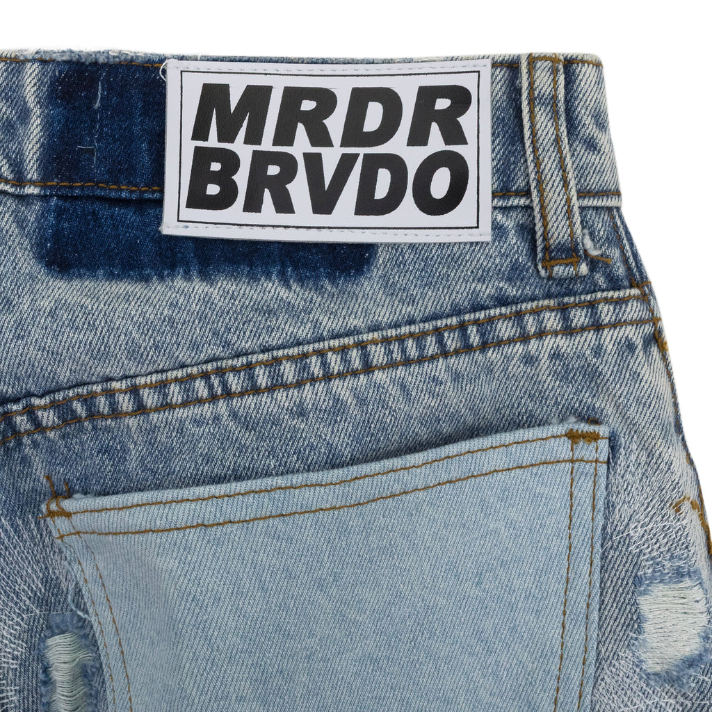 BLUE DISTRESSED STRAIGHT-FIT JEANS