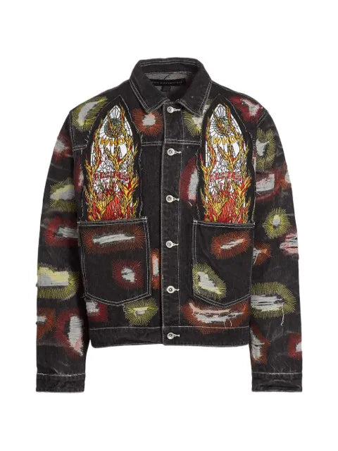 Who Decides War x Ev Bravado all-over embroidery trucker jacket
