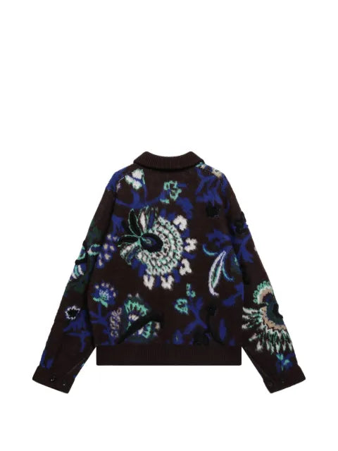 sacai floral-jacquard knit cardigan