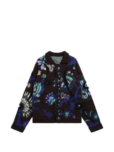 sacai floral-jacquard knit cardigan