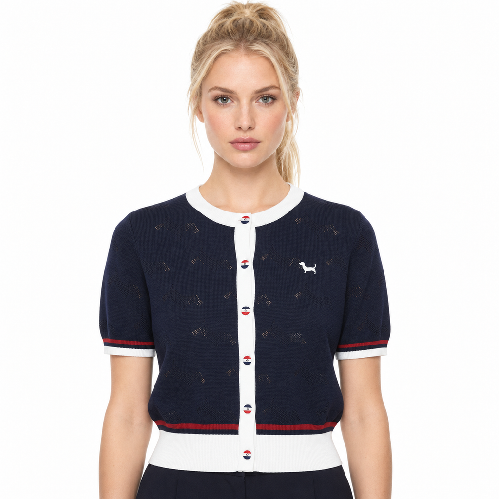 New Puppy-Embroidered Knitted T-Shirt