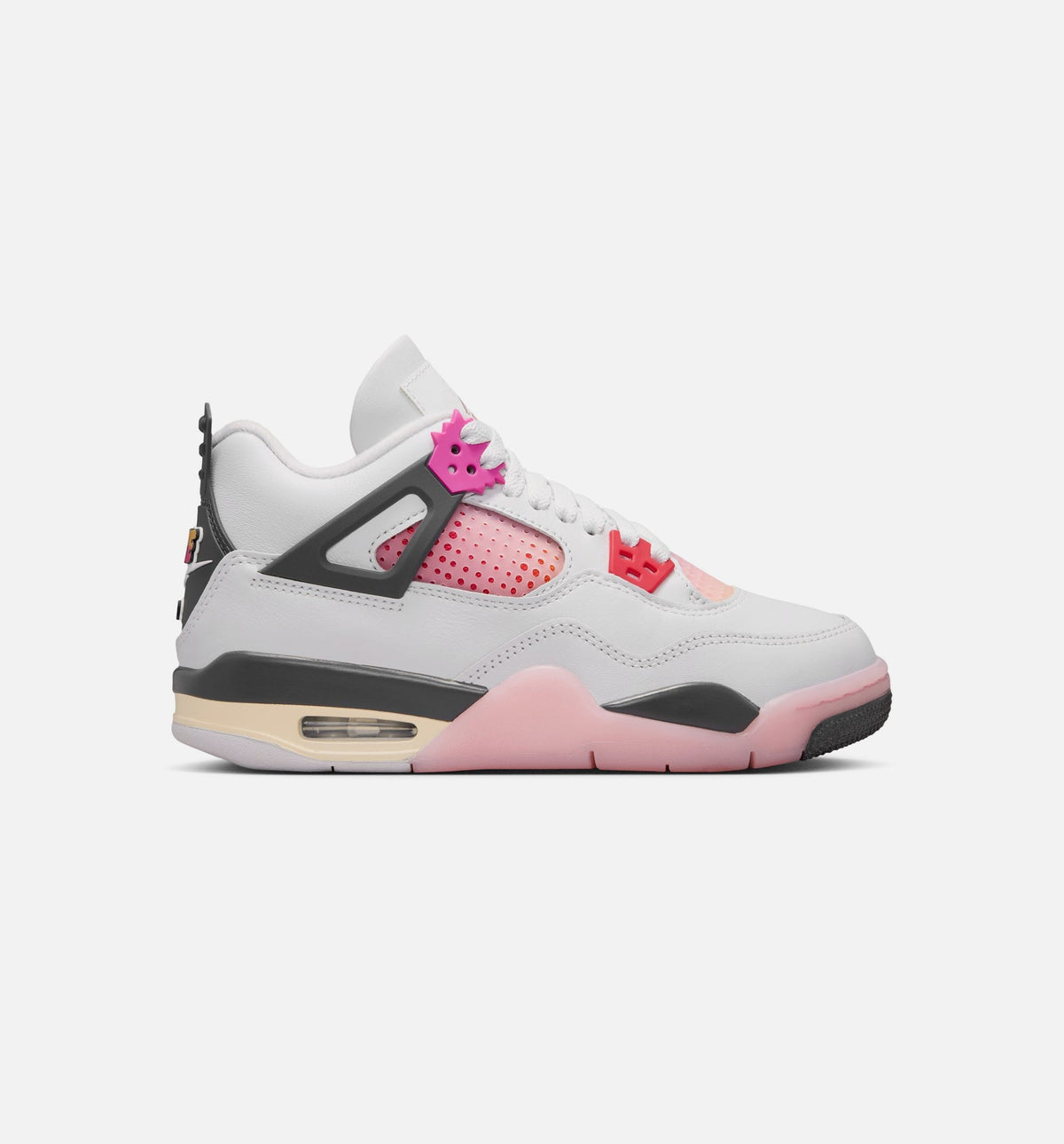 Air Jordan 4 Retro Grade School Lifestyle Shoe - Off White/Fire Pink/Anthracite