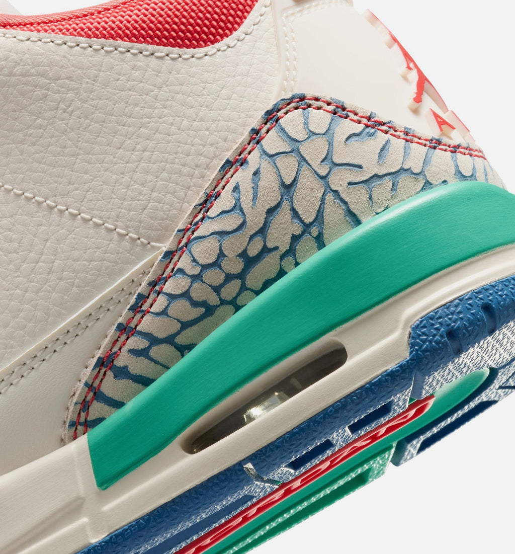 Air Jordan 3 Retro Play Your Way Grade School Lifestyle Shoe – Chalk / Track Red / True Blue / Kinetic Green