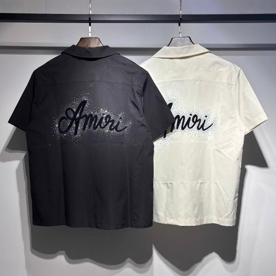 Amiri Rhinestone Letter Double-Zip Nylon Short Sleeve Shirt Unisex