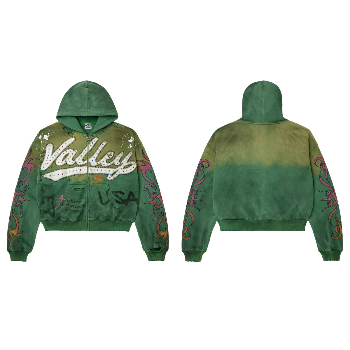 Vale Forever Valley USA Tribal Flame Zip Hoodie — Green