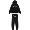 Sp5der Rhinestone Letter Graphic Black Hoodie and Sweatpants Tracksuit Set