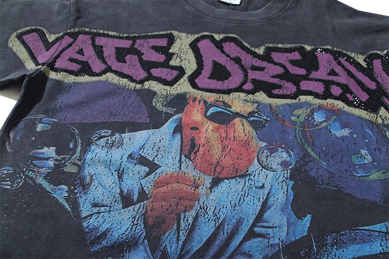 VALE USA Washed Black Rhinestone Graphic T-Shirt