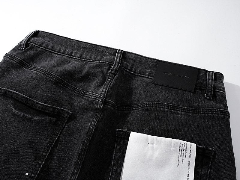 Purple Brand Paint Splatter Waxed-Look Black Jeans