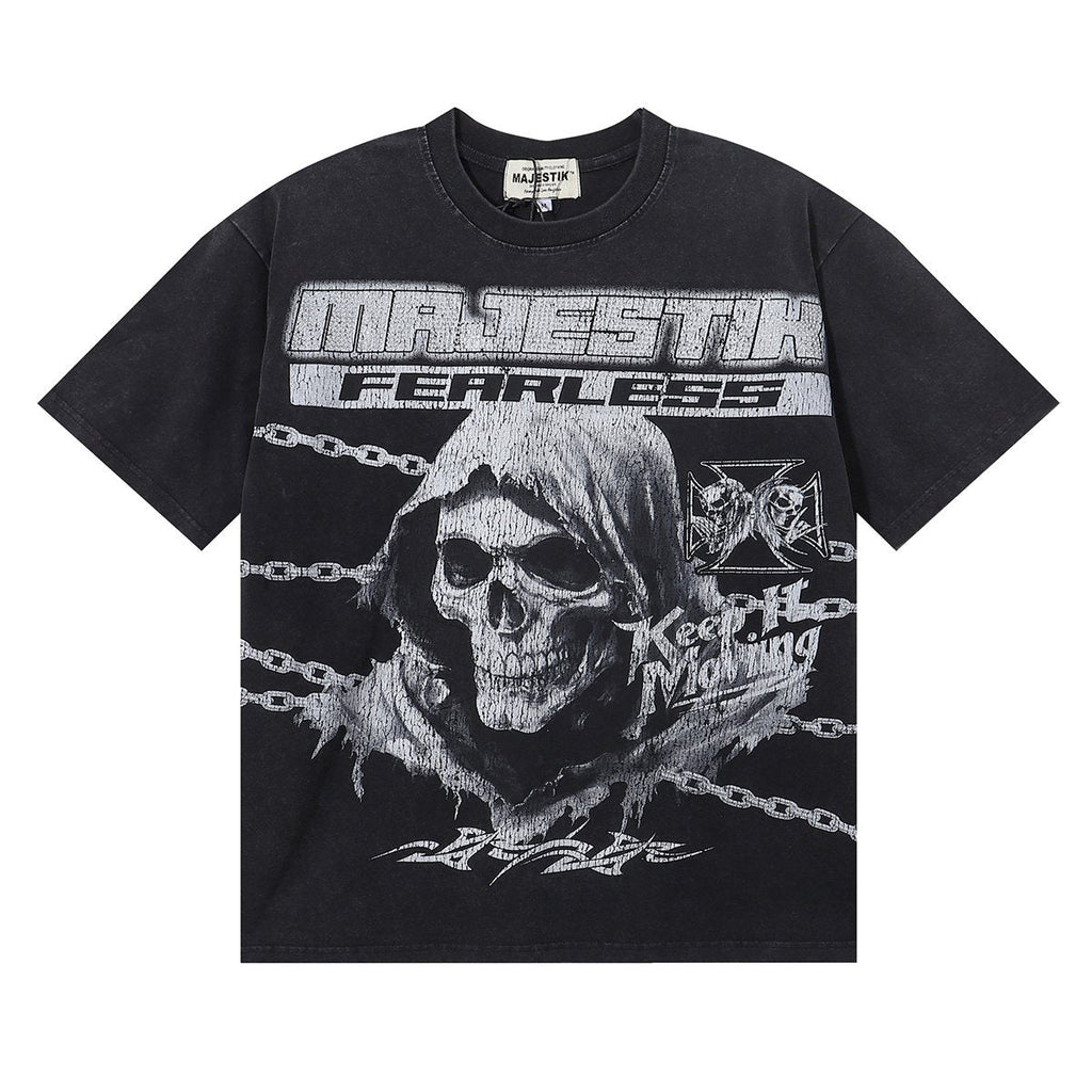 MAJESTIK Death Chain Skull Graphic T-Shirt