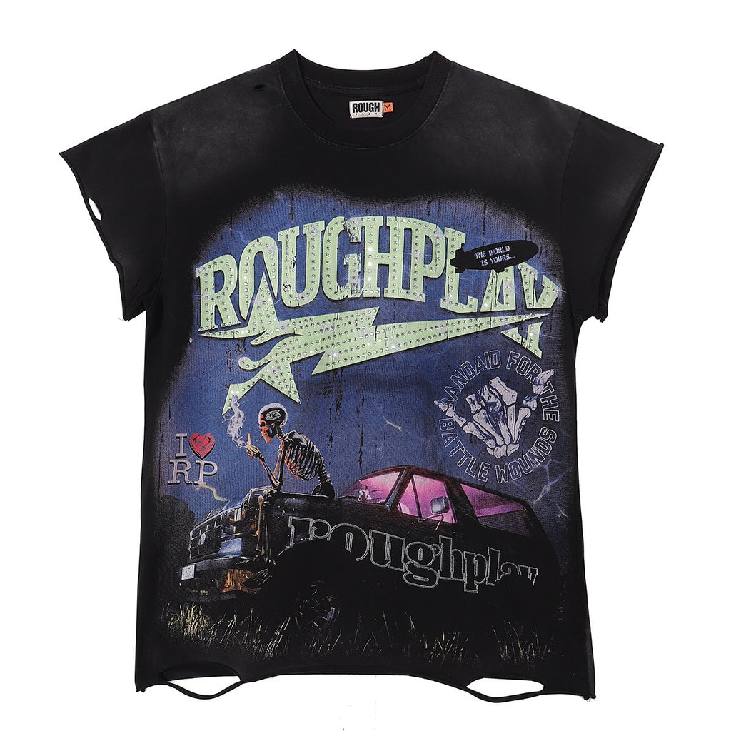 Rough Play Washed Rhinestone Sleeveless T-Shirt