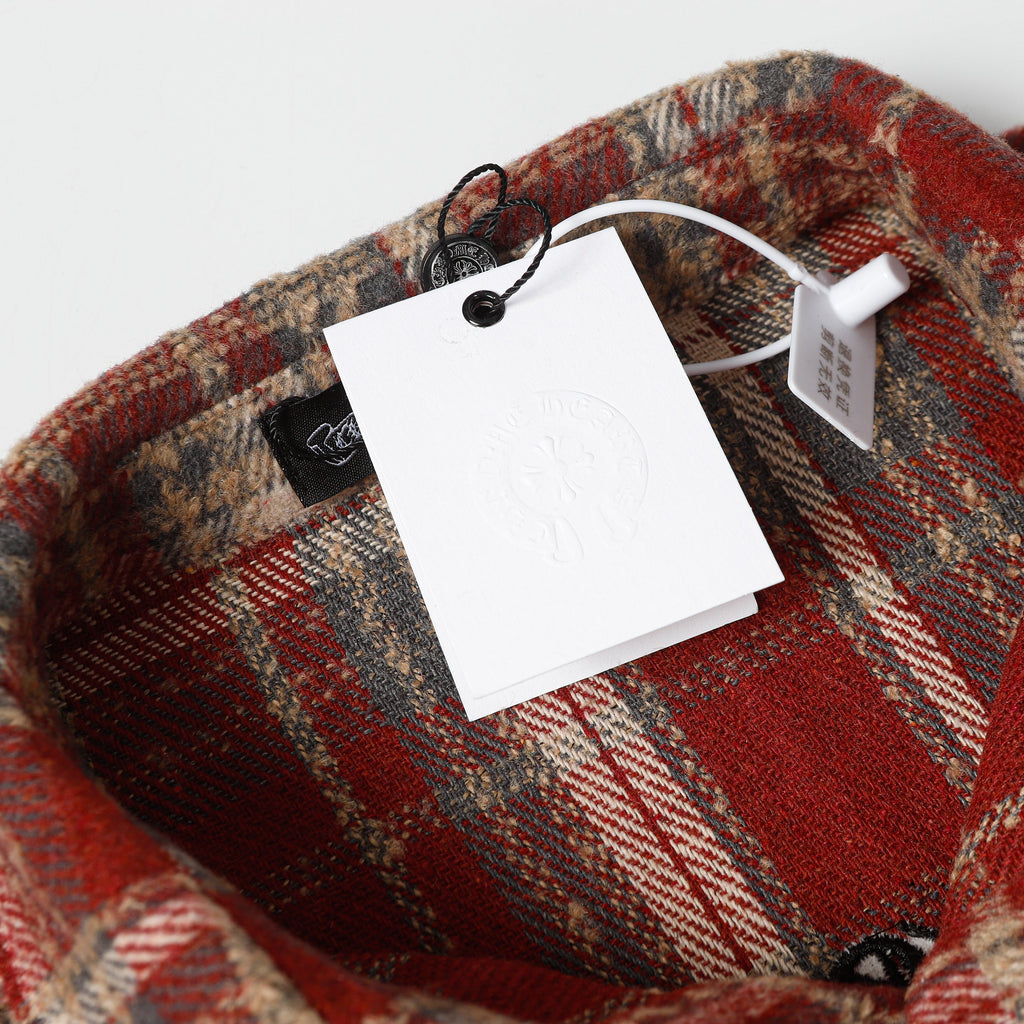 Chrome Hearts Embroidered Leather Cross Detail Flannel Shirt