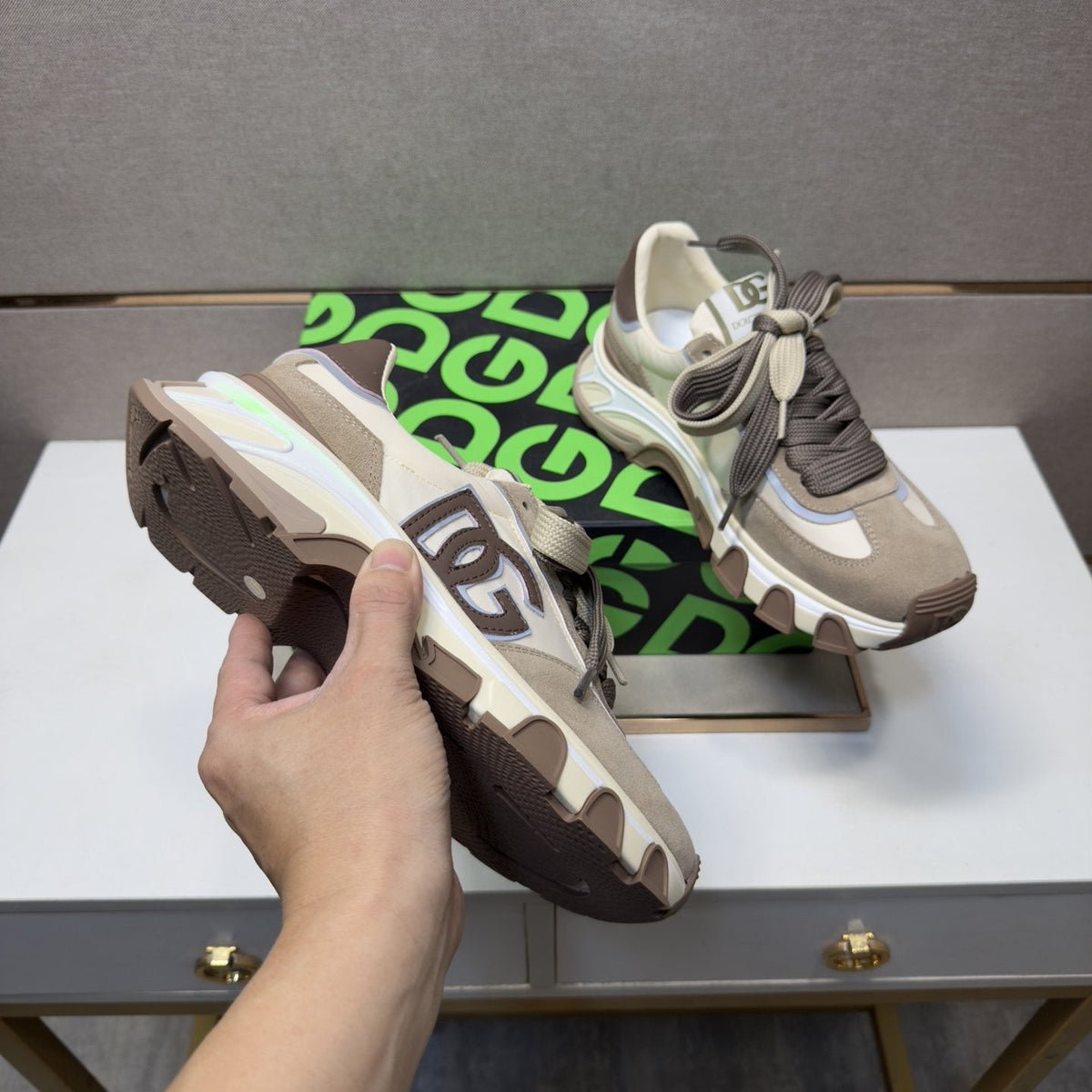 Dolce & Gabbana Taupe Chunky Sole Sneakers
