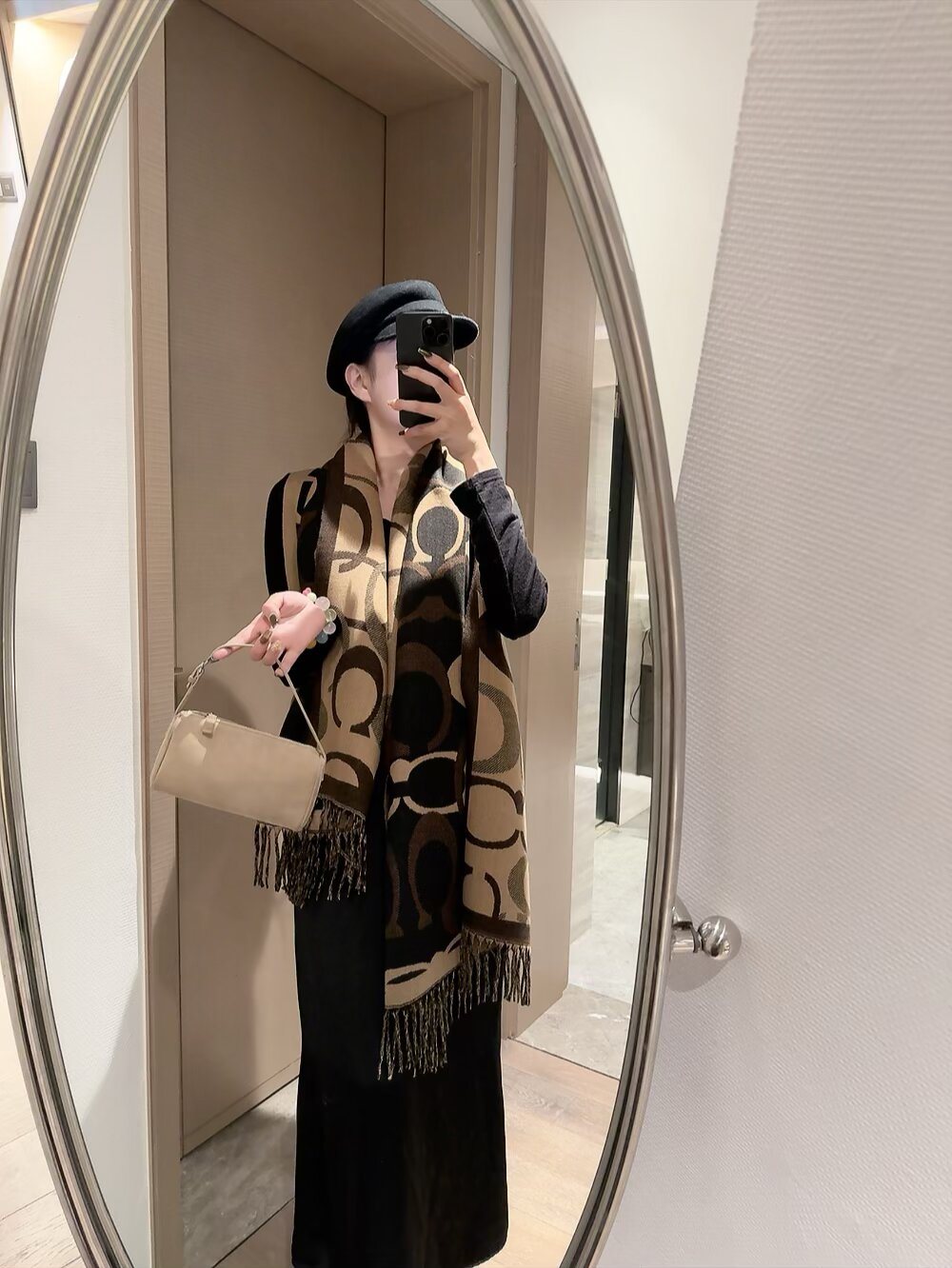 Coach Linked-Letter Fringe Scarf