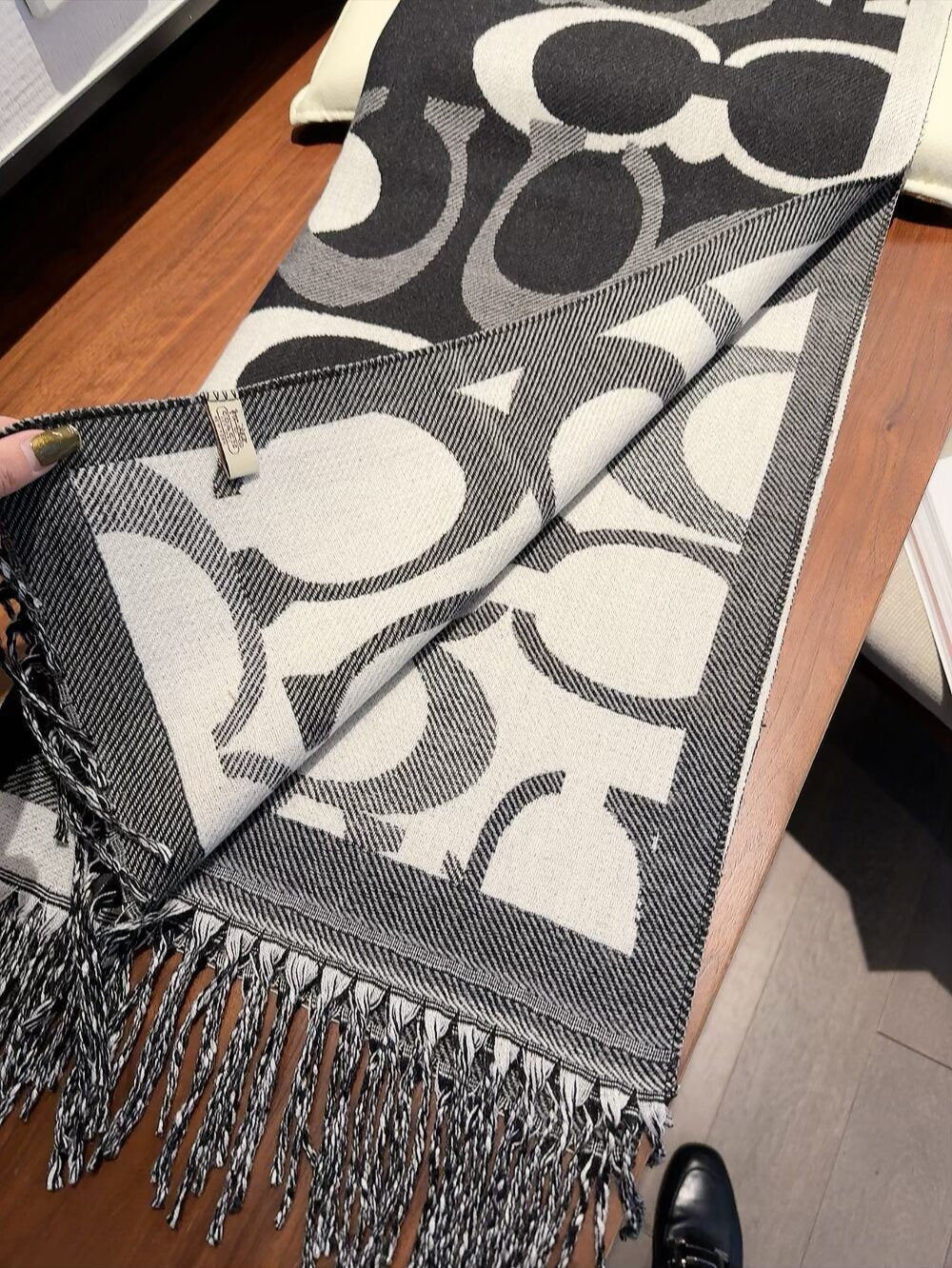 Coach Linked-Letter Fringe Scarf
