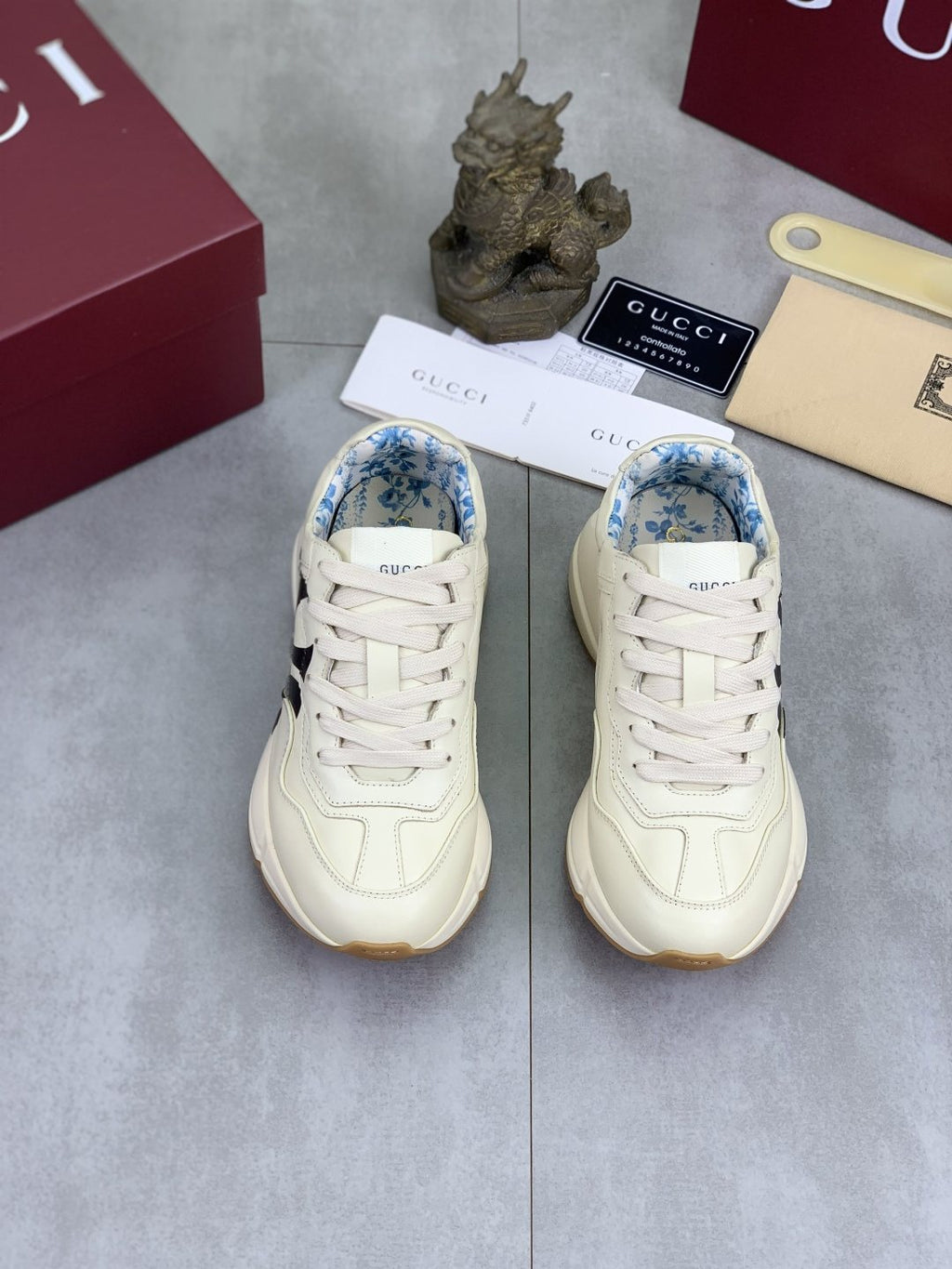 Gucci Cream Chunky Sneakers with Black Accents