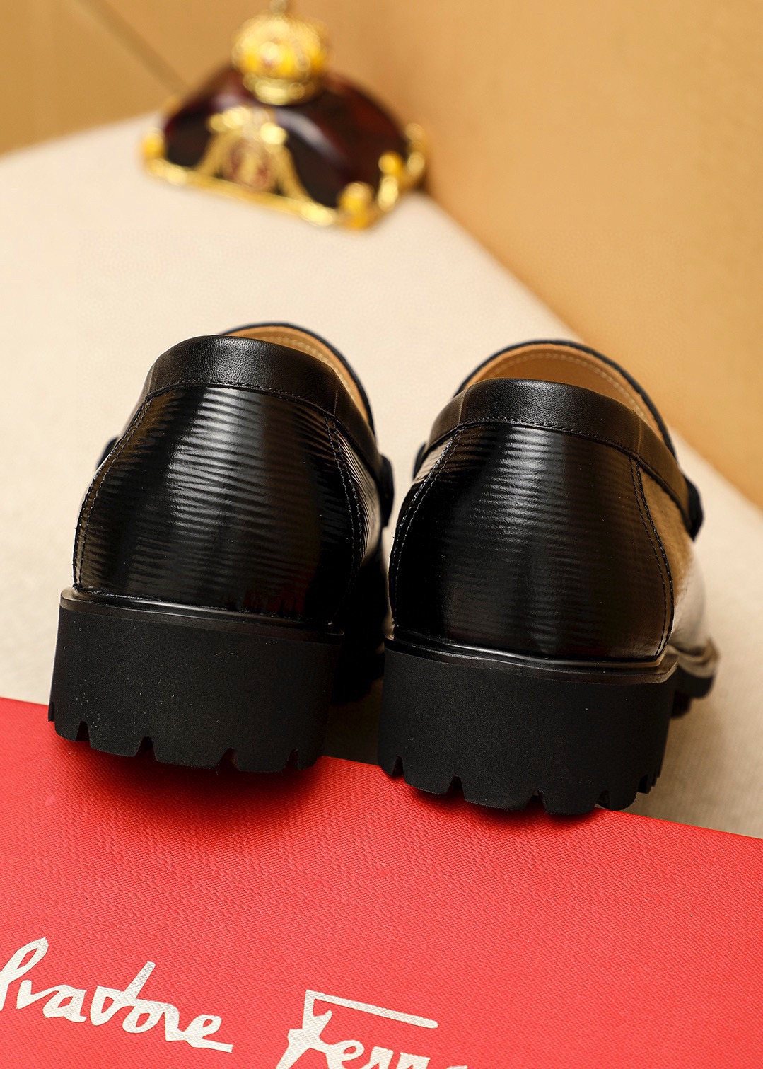 Ferragamo Black Textured Buckle Loafers