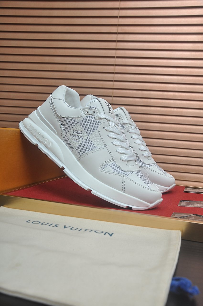 Louis Vuitton White and Light Gray Low-Top Sneakers - Lace-Up Closure