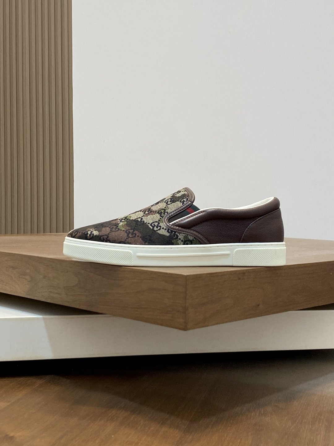 Gucci Brown Floral Slip-On Sneakers