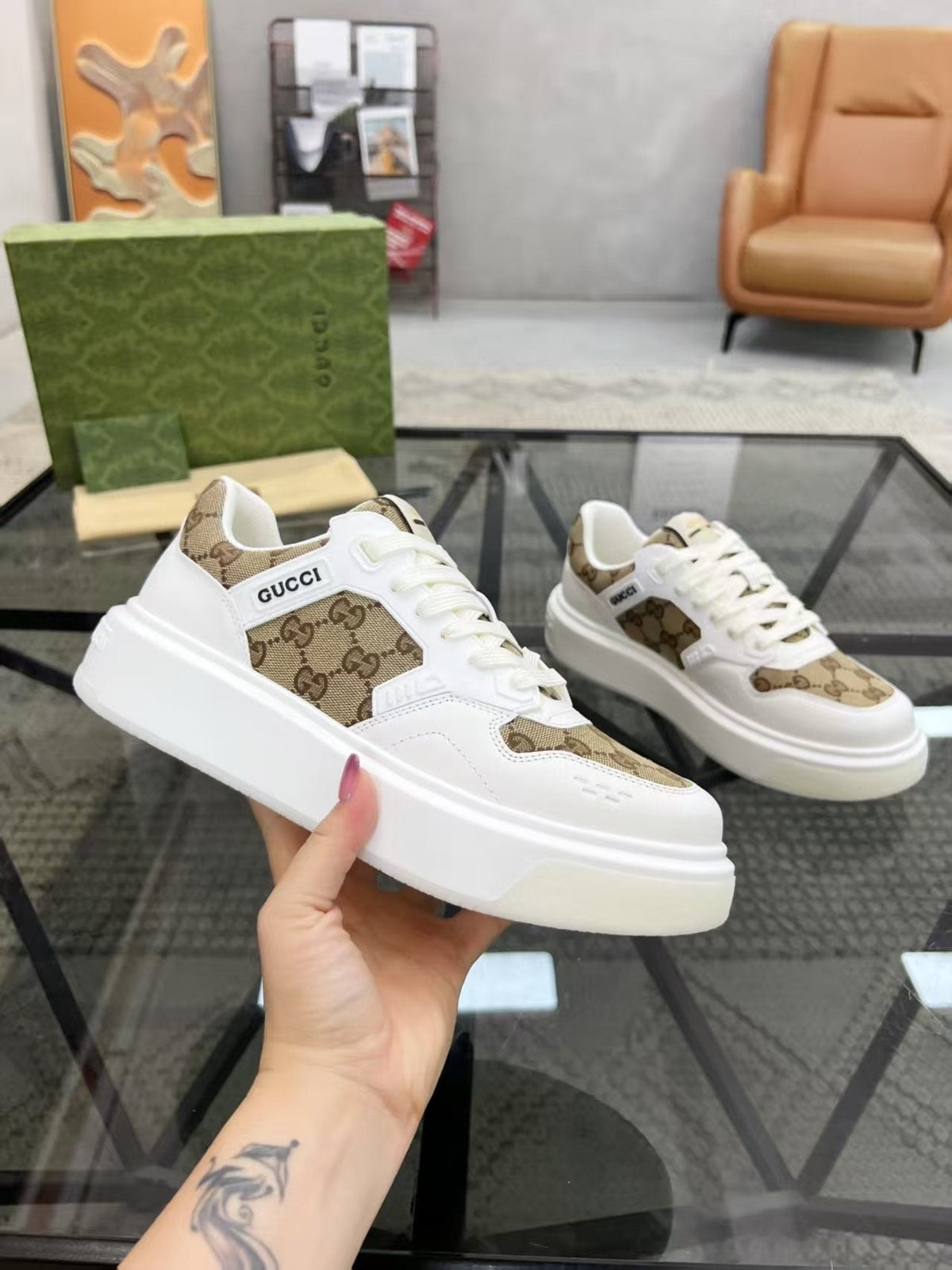 Gucci Men's Monogram Low-Top Sneakers - Layered Paneled Upper