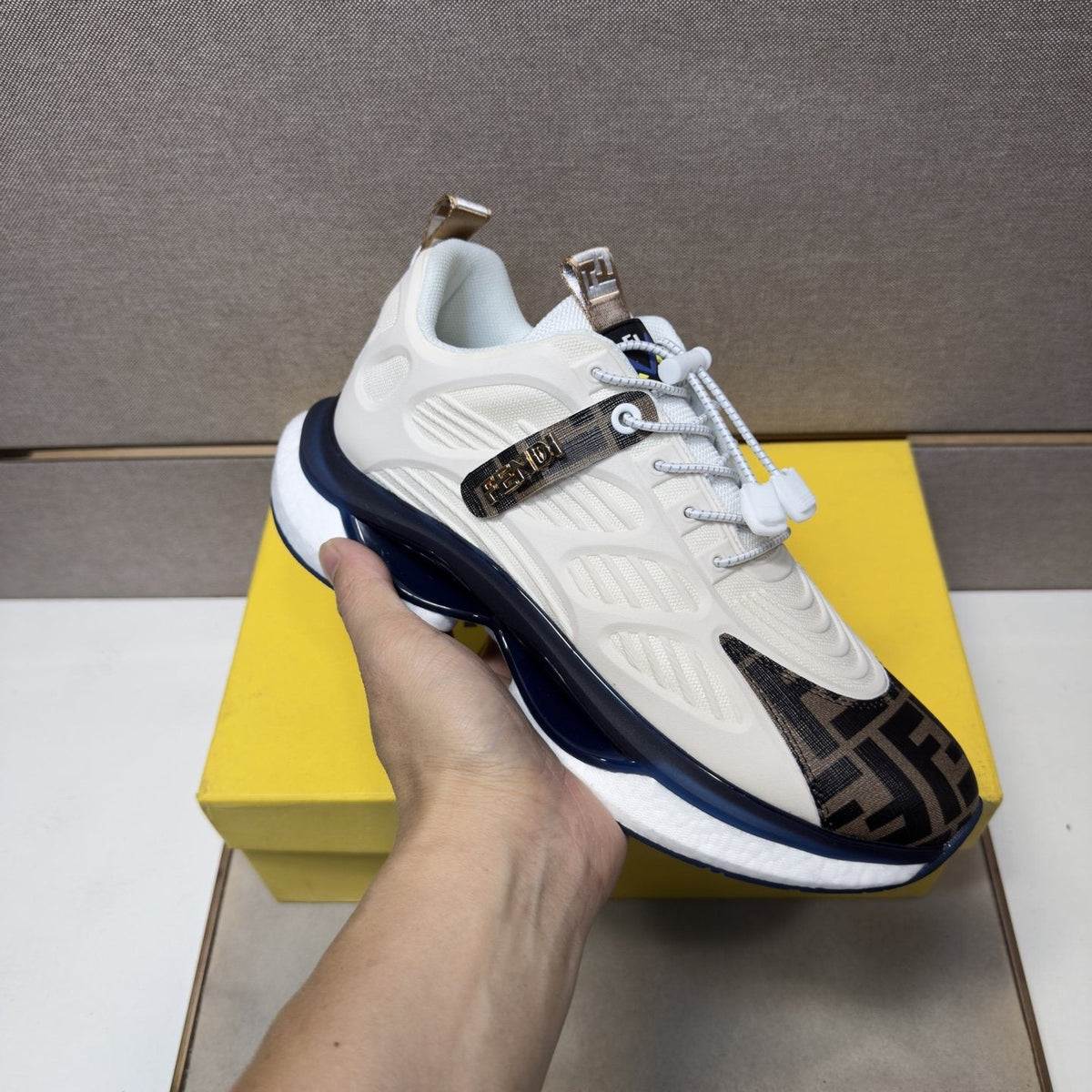 Fendi Men's Patterned Toe Low-Top Sneakers - Mixed-Material Upper With Mesh Lining