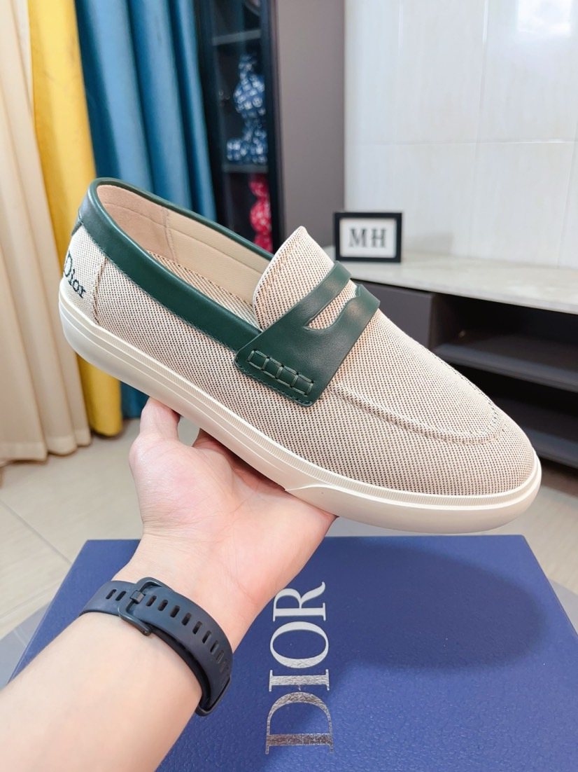 Dior Beige Contrast-Trim Loafers