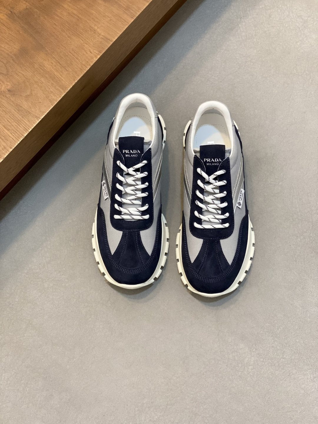 Prada Men's Geometric Panel Sneakers - Contrast Stitching