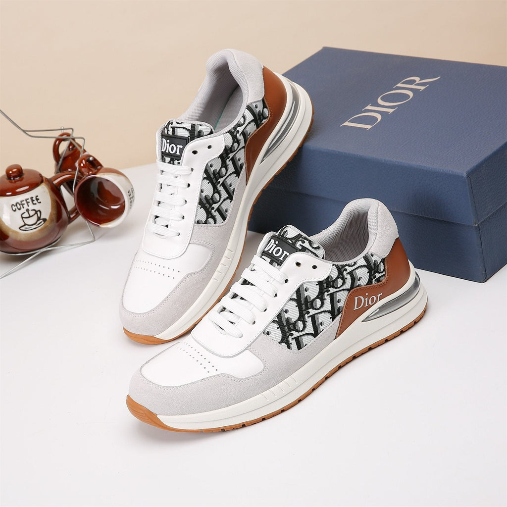 Dior White, Black & Tan Low-Top Sneakers