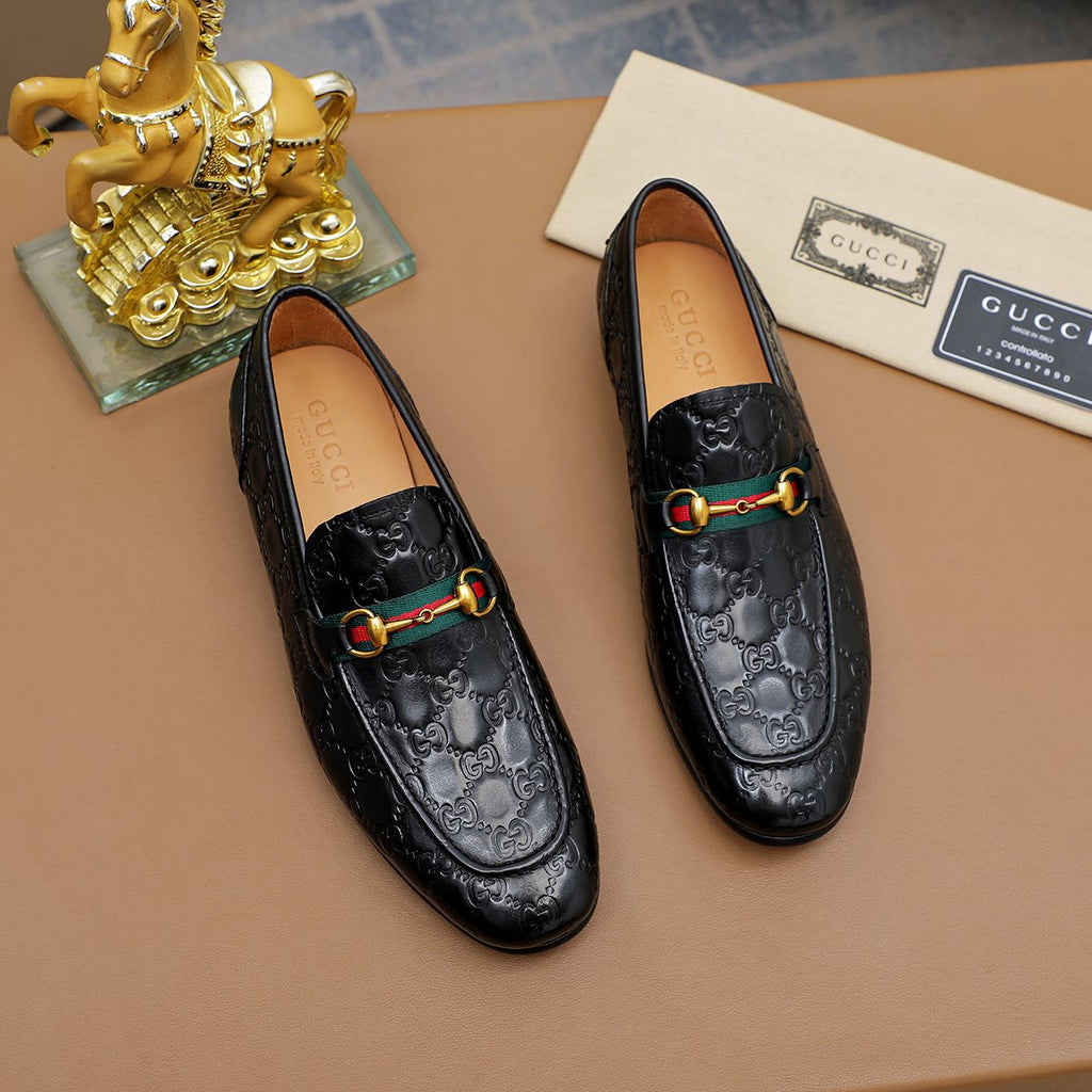 Gucci Patterned Metal-Bit Loafers