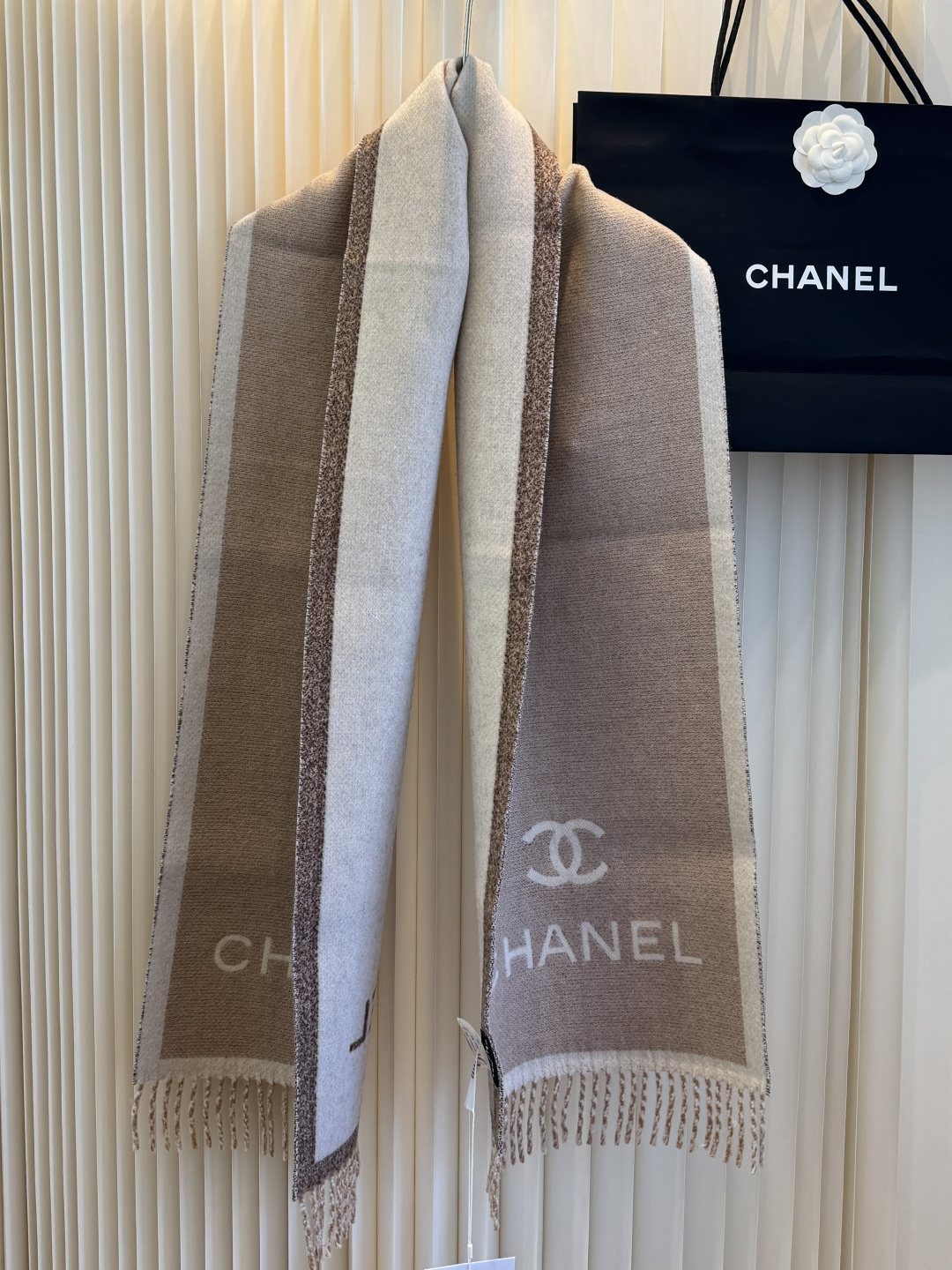 Chanel Logo Fringe Scarf