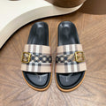 Plaid Buckle Slide Sandals