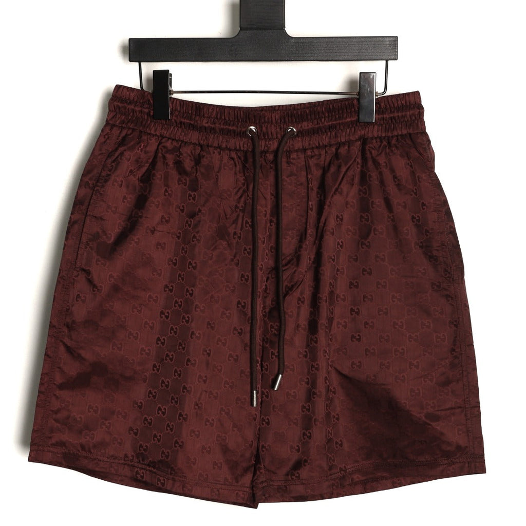 Gucci Tonal Double-G-Style Allover Drawstring Shorts - Burgundy
