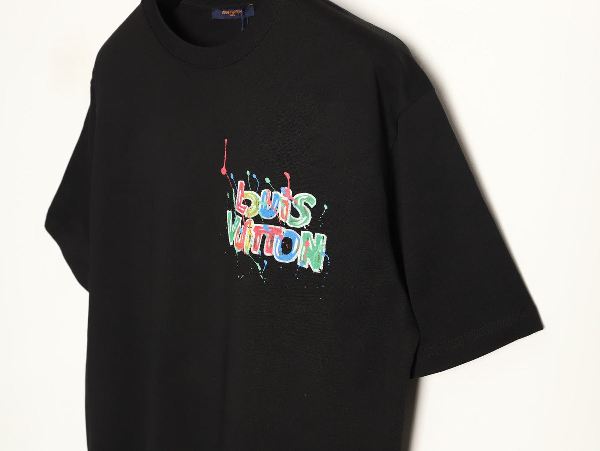 Louis Vuitton Graffiti-Style Chest-Lettering Short-Sleeve T-Shirt - Black